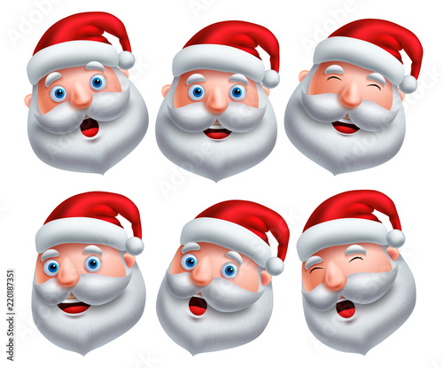 Santa claus head vector set. Santa claus emoticons with happy and funny facial expressions and emotions for christmas elements isolated in white background. Vector illustration.
