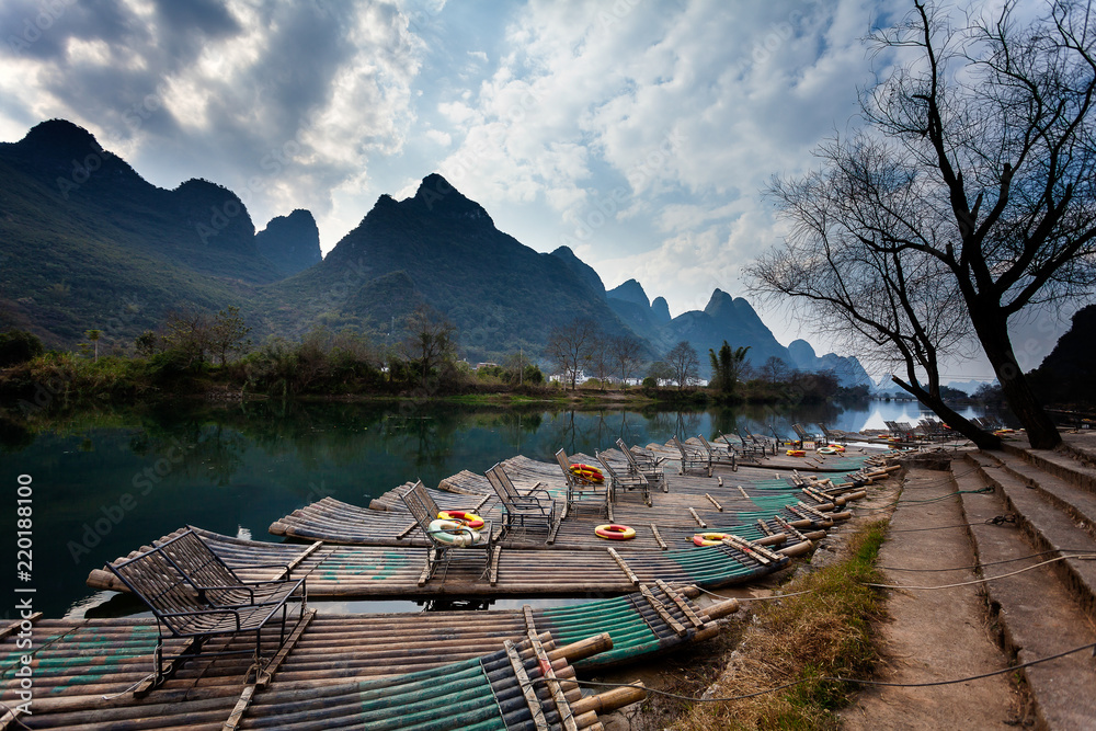Bamboo raft in Yangshuo dragon river China