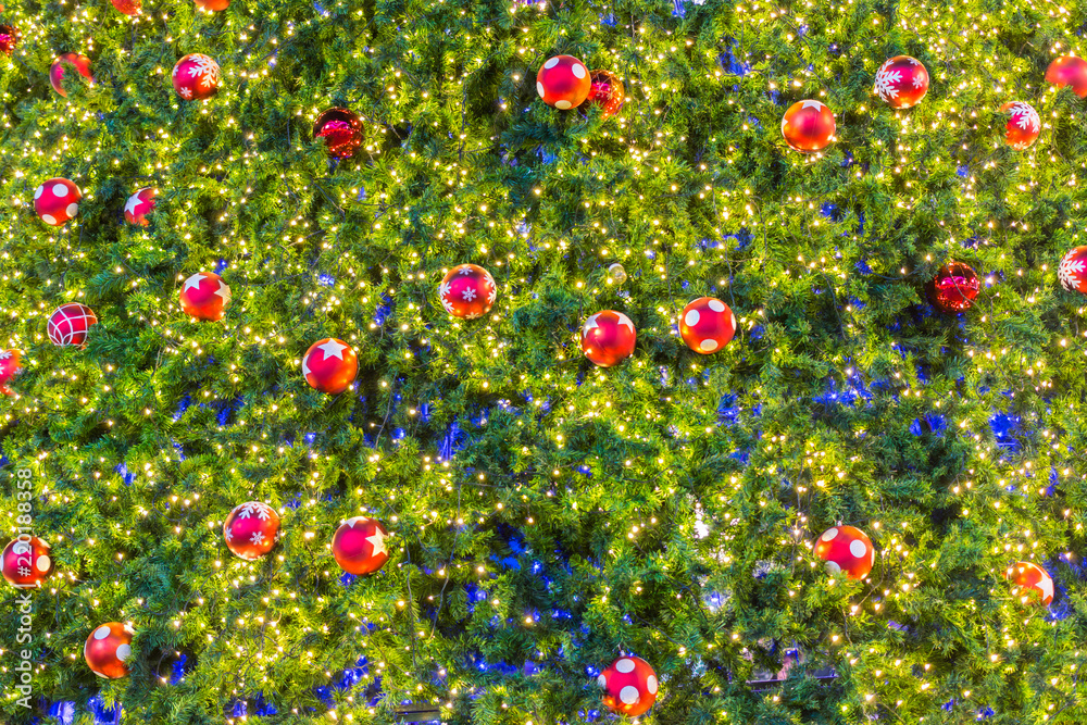 Christmas tree with colorful balls and gift