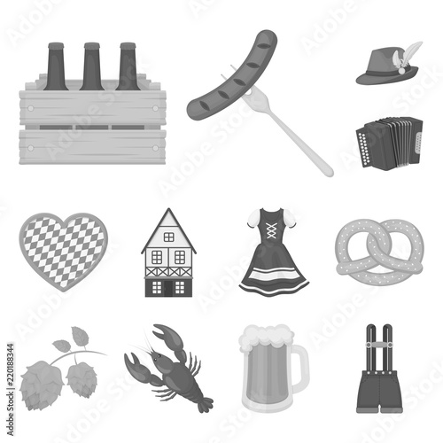 October festival in Munich monochrome icons in set collection for design.Tradition and fun vector symbol stock web illustration.