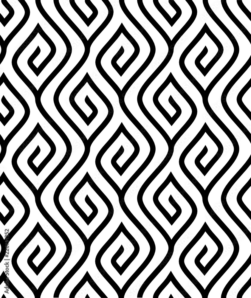 Vector seamless texture. Modern geometric background. Monochrome pattern with curved lines.