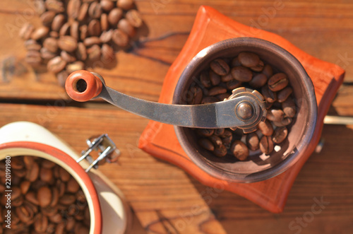 Handmade coffee grinder with large coffee beans