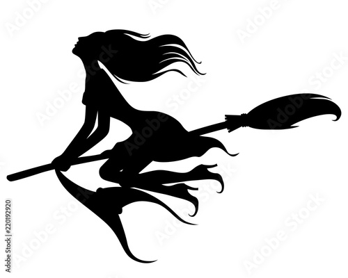 Halloween witch silhouette on broom