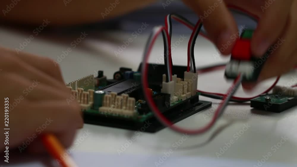STEM Education for Learning, Electronic board for be program by robotics electronics in laboratory in school. Concept of Mathematics, engineering, science, technology for innovation in classroom