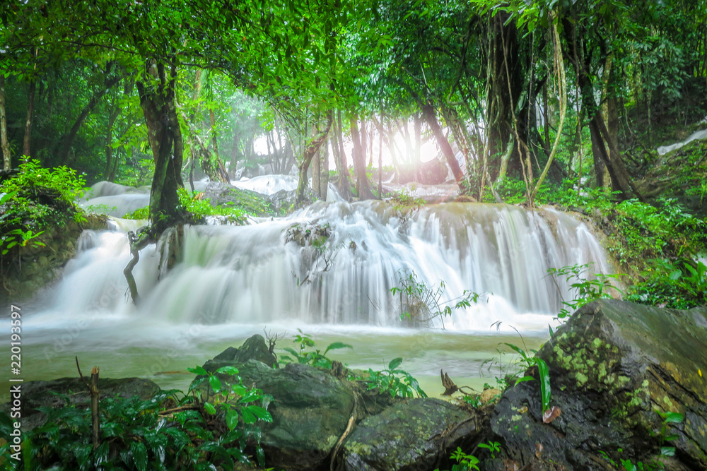 Pha Tat waterfall in the forest, Kanchanaburi, Thailand