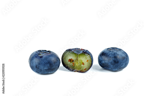 Close-up shot of blueberries isolated on white background