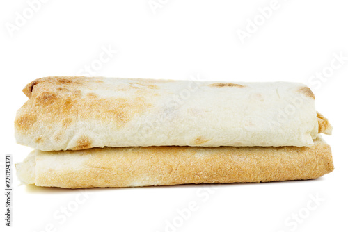 Armenian flat bread lavash isolated on white background