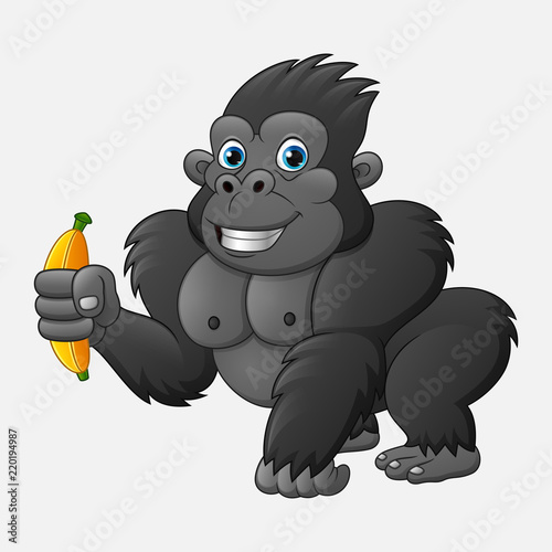 Cartoon funny gorilla holding banana