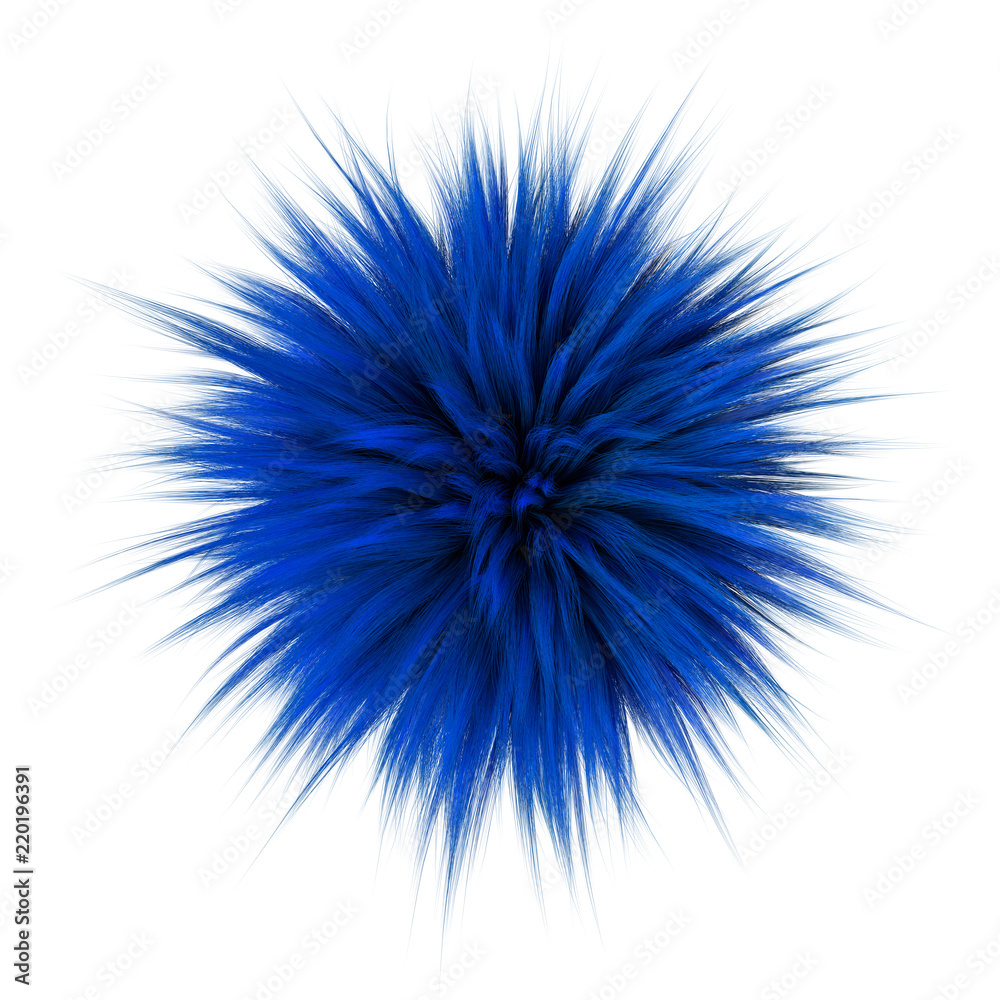 Obraz premium 3d render of blue color fluffy Fur Ball isolated on white background.