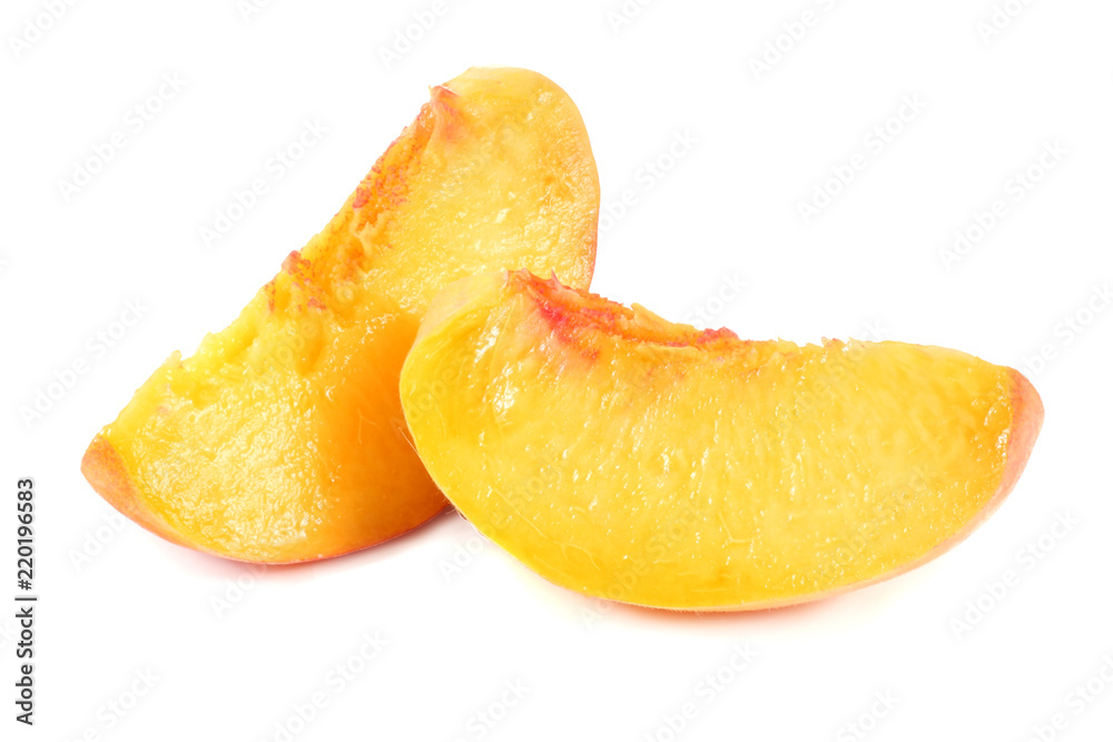 peach fruit slices isolated on white background peach fruit slices isolated on white background