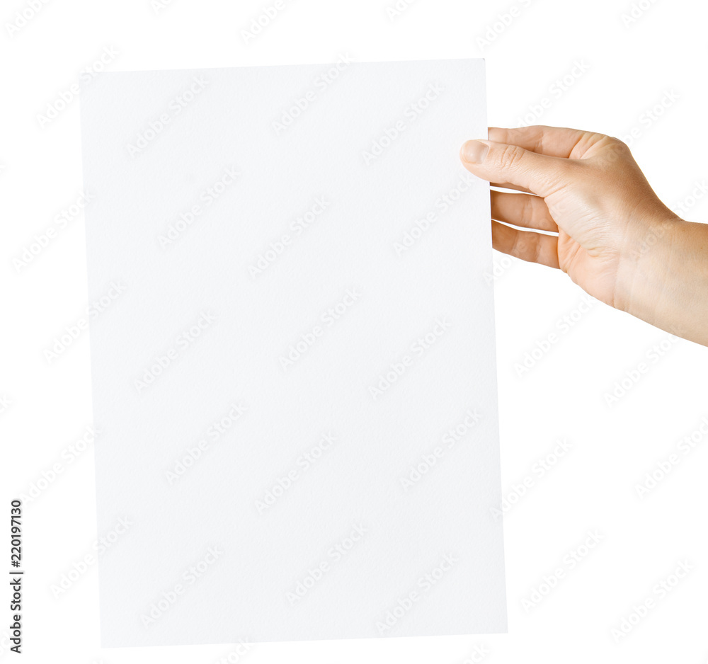 hand holding blank paper isolated - obrazy, fototapety, plakaty 