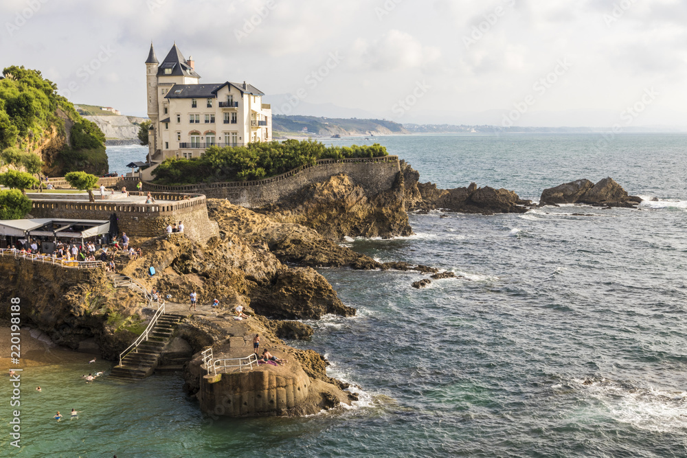Biarritz, France. The Villa Beltza, a 19th century neo-medieval style house on the cliffs of the rocky coastline of Biarritz, French Basque Country