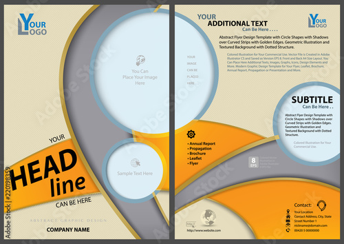 Flyer Template with Circles and Curved Stripes - Abstract Geometric Illustrat...