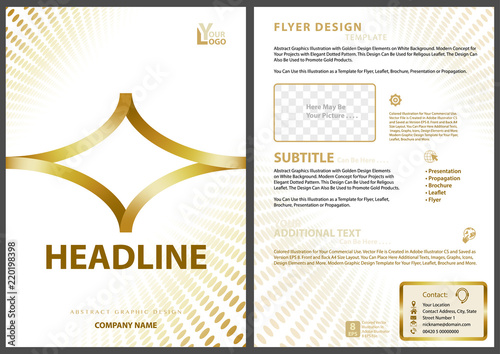 Flyer Template with Golden Design Elements on White Background - Illustration...