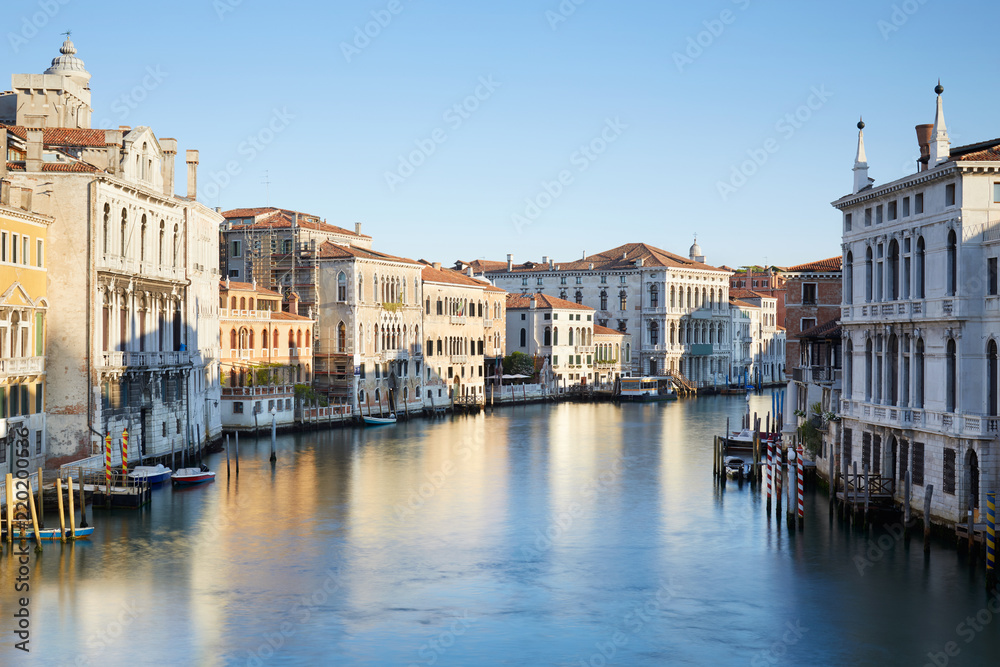 Grand Canal in Venice, clear blue sky in a summer morning in Italy