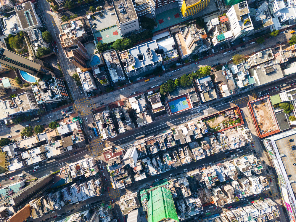Behang Top view of Hong Kong building block