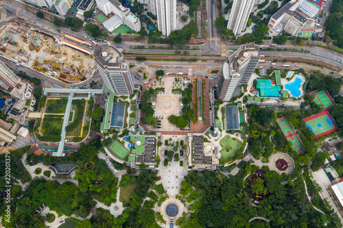  Aerial view of Hong Kong urban city