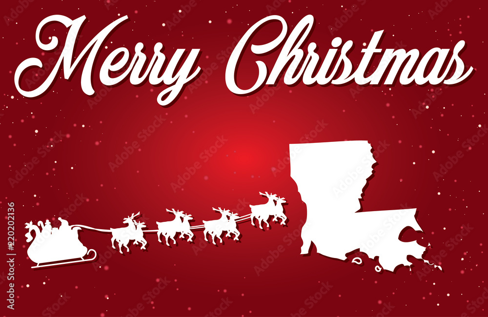 Φωτογραφία Merry Christmas Illustration with Santa landing in the State of Louisiana