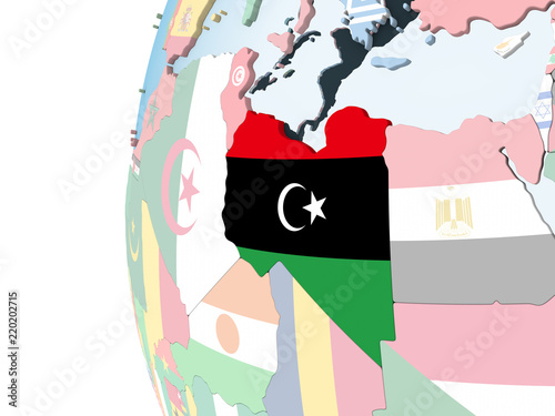 Libya with flag on globe © harvepino