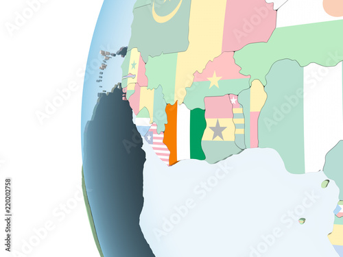 Ivory Coast with flag on globe