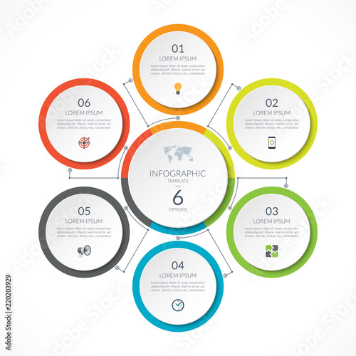 Infographic circle with 6 options. Can be used for graph, diagram, chart, presentation, report, web design. Vector illustration.