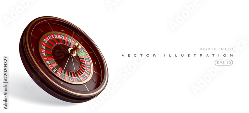 Casino roulette wheel isolated on white background. 3d realistic vector illustration. Online poker casino roulette gambling concept design. photo