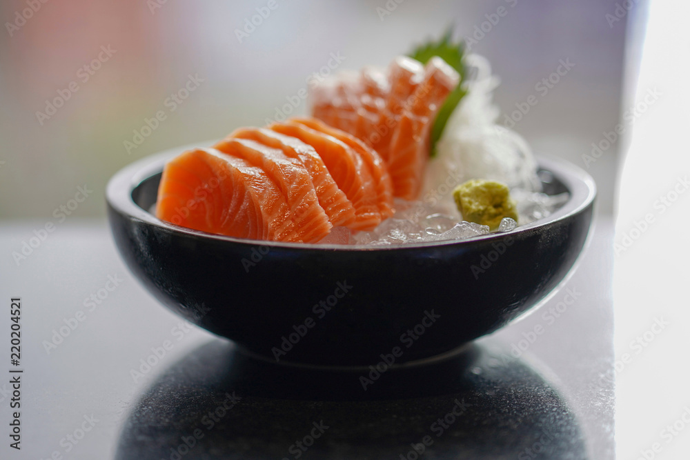 Sashimi salmon set, raw fish, japanese food, Selective focus Sashimi salmon set, raw fish, japanese food, Selective focus