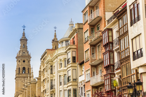 Cathedral and houses in the center of Logrono, Spain photo