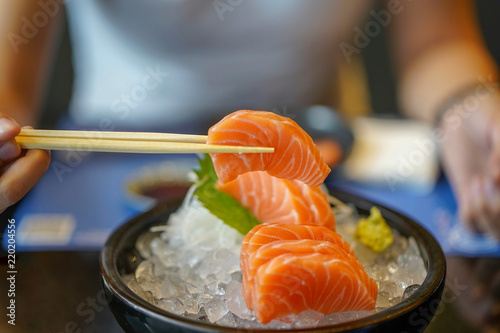 Sashimi salmon set, raw fish, japanese food, Selective focus