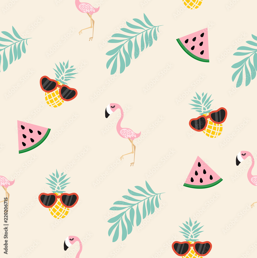 Fototapeta premium cute pink flamingo tropical pattern