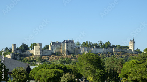 The hilltop chateau at Chinon on a sunny summer evening in Indre-et-Loire, France