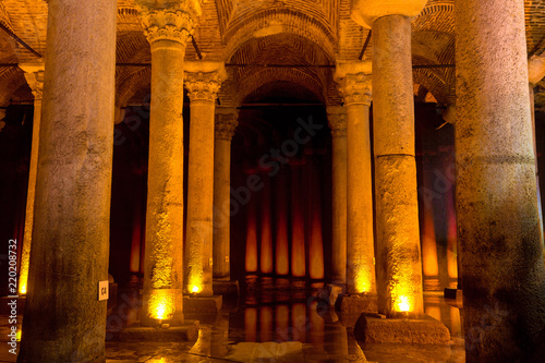 Underground Basilica Cistern Yerebatan Sarnici in Istanbul, Turkey. Famous tourist place.