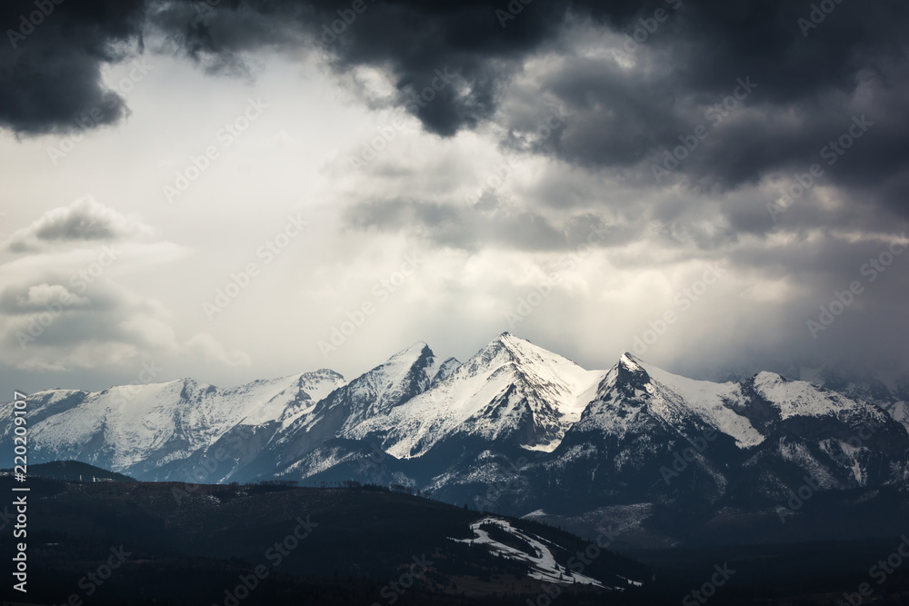 Snow-capped Tatra mountains before the storm, Malopolskie, Poland