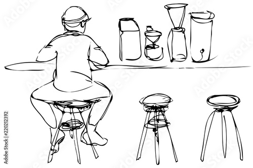  vector sketch of a young man on a stool at the bar counter