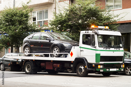 wrecker vehicle in car breakdown for towing photo