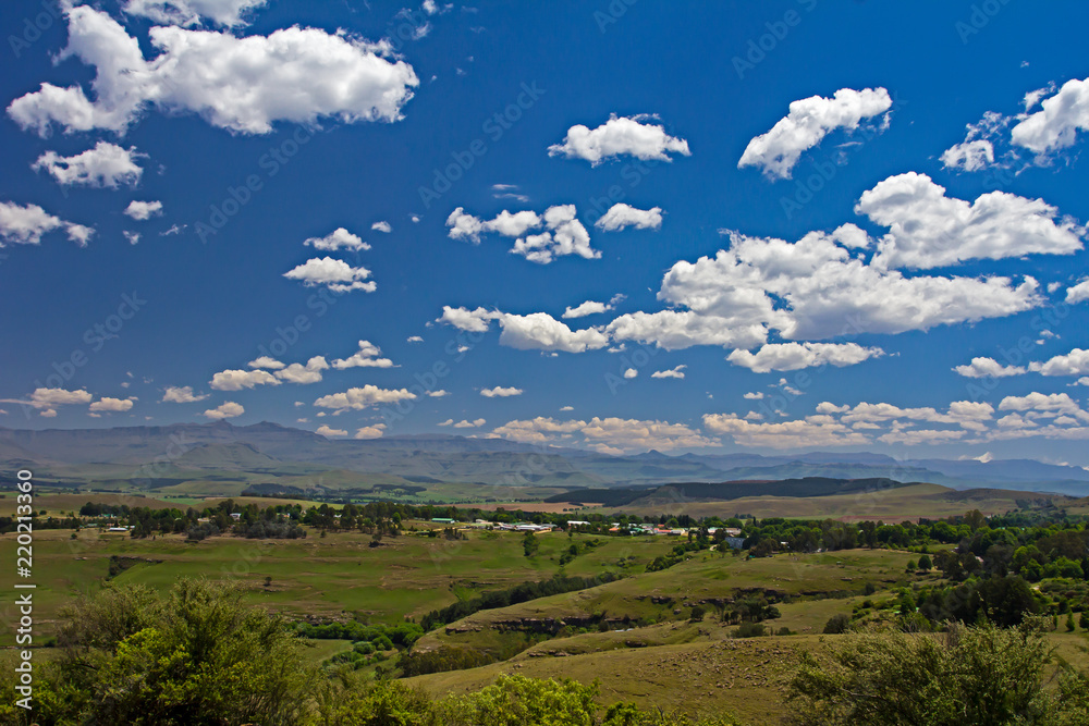 Landscape of farms and mountains in Eastern Cape