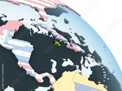 Jamaica with flag on globe