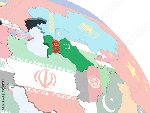 Turkmenistan with flag on globe