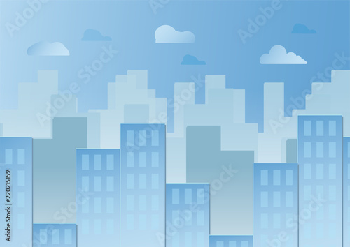 Blue sky with cloud and urban buildings. Vector illustration design in paper cut and flat.