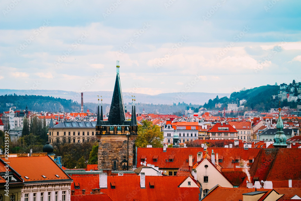 Obraz premium Czech republic, Prague city panorama. City Prague panoramic view, cityscape, gothic medieval architecture.