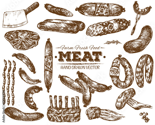 Hand drawn fresh farm meat bbq sketch