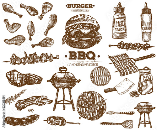 Hand drawn fresh farm meat bbq sketch