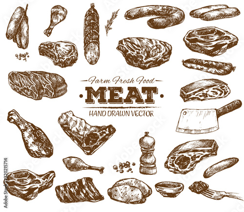 Hand drawn fresh farm meat bbq sketch