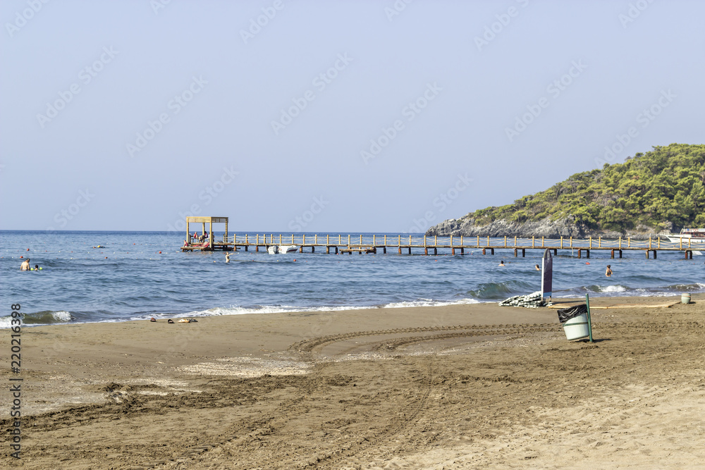 Perspective shoot of empty coastline of Mediterranean sea in Turkey