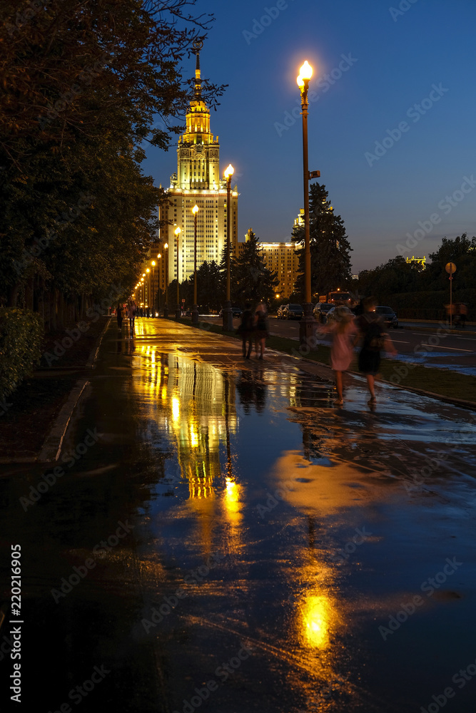 building of Moscow University in evening