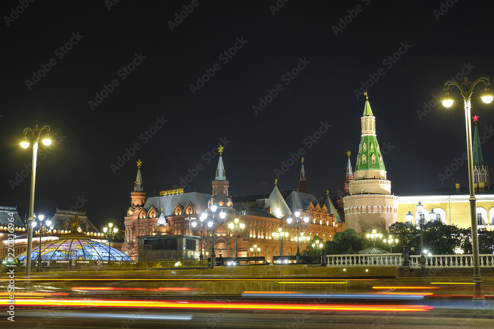 Moscow, Russia - August, 30, 2018: night traffic in Moscow. Russia
