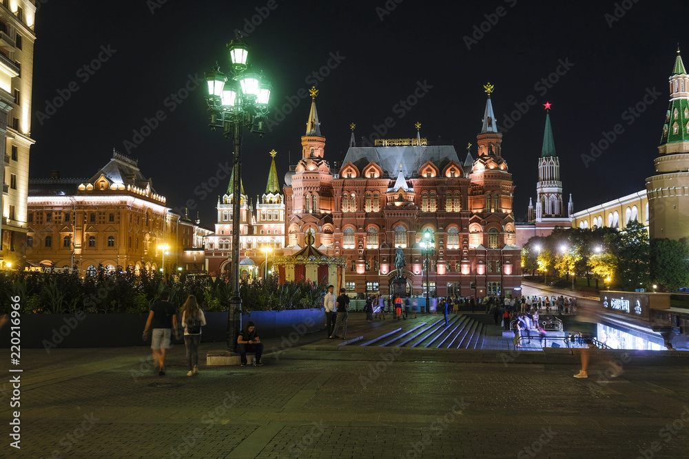 Moscow, Russia - August, 30, 2018: Manege square in Moscow at night