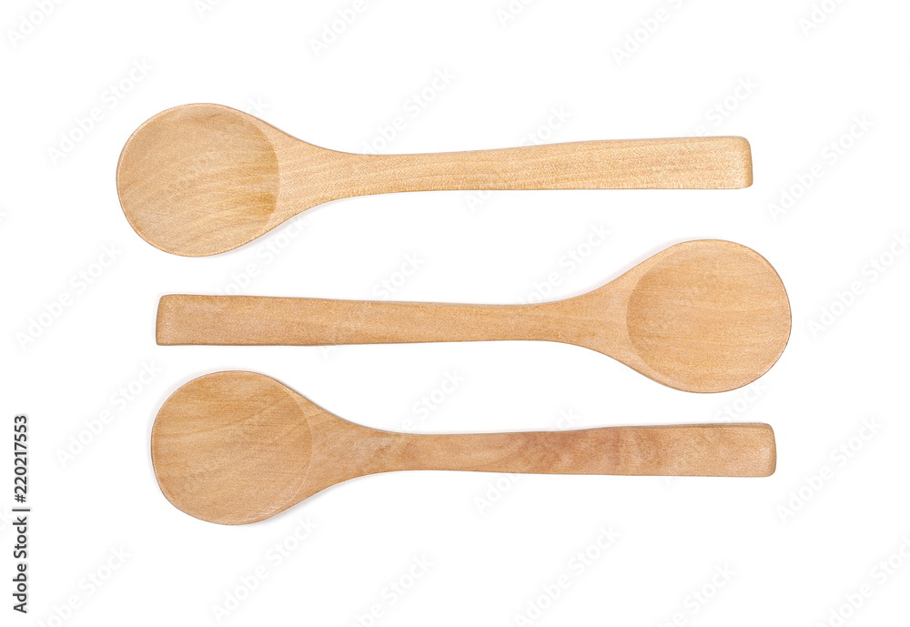 Empty wooden spoons isolated on white background, top view Empty wooden spoons isolated on white background, top view
