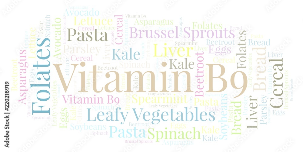 Vitamin B9 word cloud. Vitamin B9 word cloud.