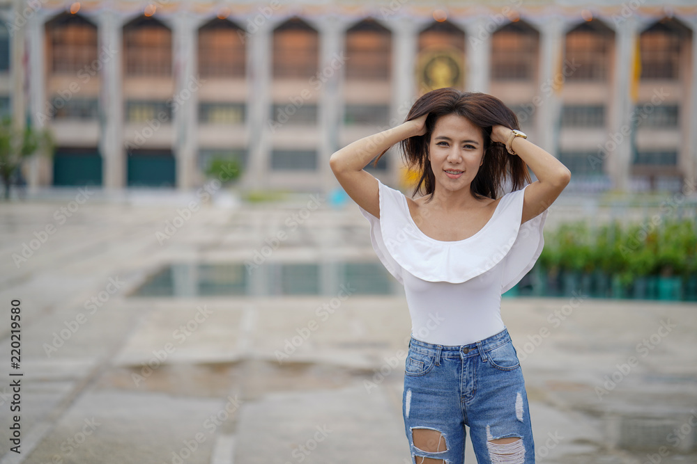 Young asian woman traveling to landmark in Bangkok Thailand. Young asian woman traveling to landmark in Bangkok Thailand.